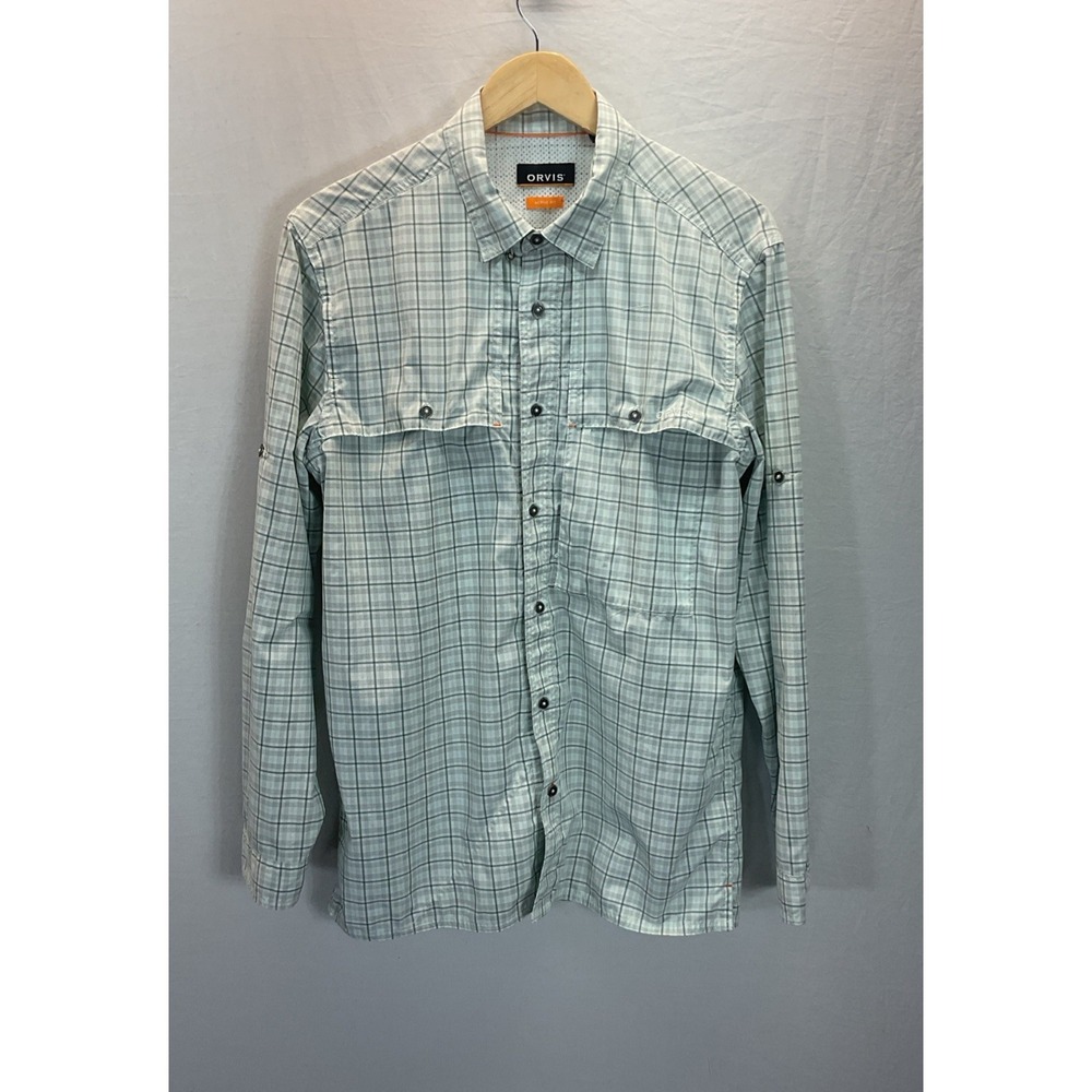 Orvis Men's Active Fit Long-Sleeve Green/Gray Plaid Size M‎ Vented Performance